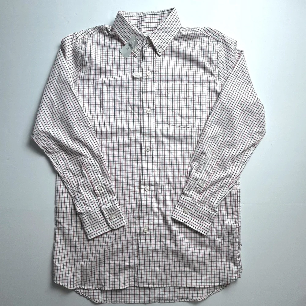 GAP Kids‎ XXL 14-16 White Red Blue Plaid Non-Iron Long Sleeve Button Down Shirt